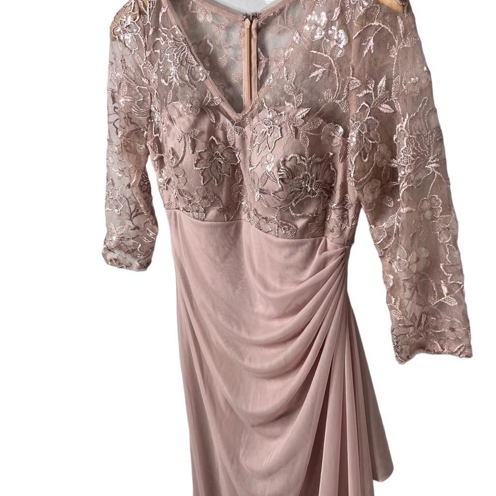 Alex Evenings Long V Neck Empire Waist Cascade Ruffle Faded Rose Size 4 - Picture 5 of 11